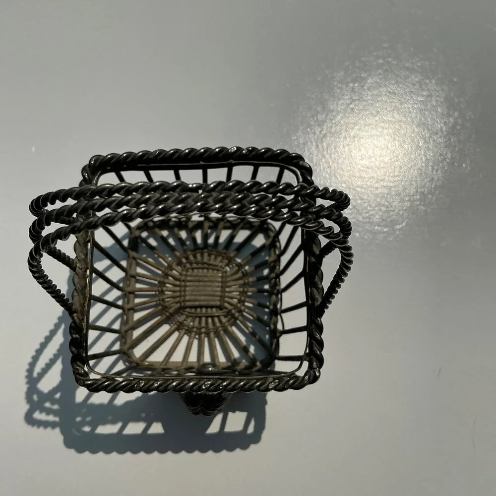 Vintage Silver Tone Cherub Wire Basket Mini Decorative Trinket Holder Angel